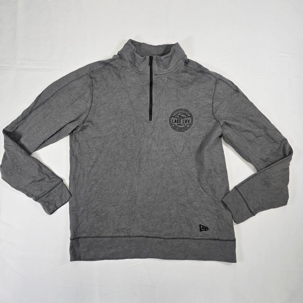 New Era Men's 1/4 Zip Grey Long Sleeve Pullover Sweater Lake LIfe Logo Size L